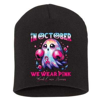 In October We Wear Ghost Witch Breast Cancer Awareness Short Acrylic Beanie