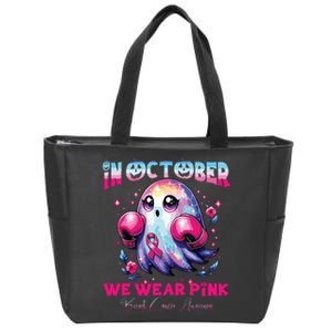 In October We Wear Ghost Witch Breast Cancer Awareness Zip Tote Bag