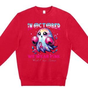 In October We Wear Ghost Witch Breast Cancer Awareness Premium Crewneck Sweatshirt