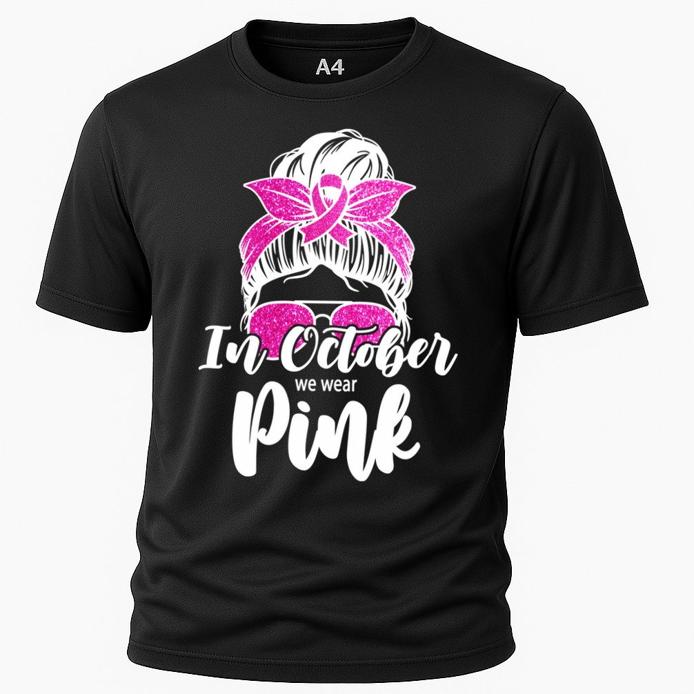 In October We Wear Pink Messy Bun Breast Cancer Cooling Performance Crew T-Shirt