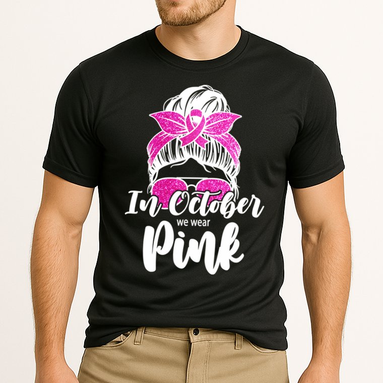 In October We Wear Pink Messy Bun Breast Cancer Cooling Performance Crew T-Shirt