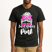 In October We Wear Pink Messy Bun Breast Cancer Tall T-Shirt