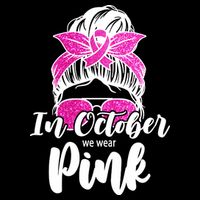 In October We Wear Pink Messy Bun Breast Cancer Bucket Hat