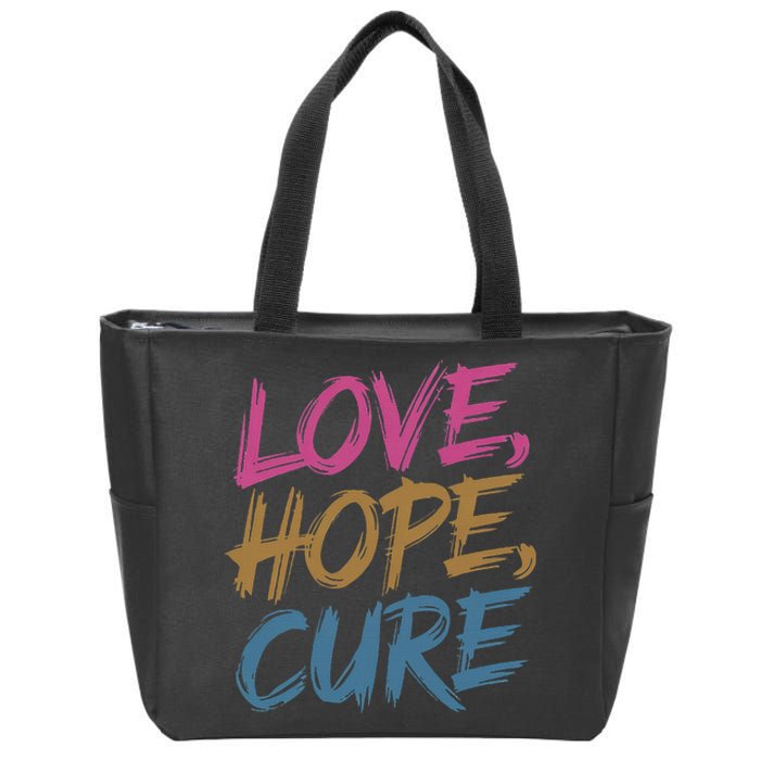 In October We Wear Love Hope Cure Breast Cancer Zip Tote Bag