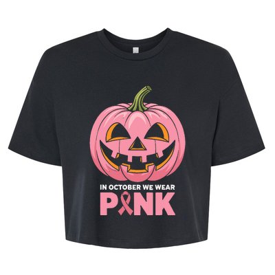 In October We Wear Breast Cancer Pumpkin Halloween Bella+Canvas Jersey Crop Tee