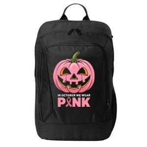 In October We Wear Breast Cancer Pumpkin Halloween City Backpack