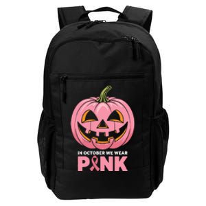 In October We Wear Breast Cancer Pumpkin Halloween Daily Commute Backpack