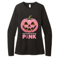 In October We Wear Breast Cancer Pumpkin Halloween Womens CVC Long Sleeve Shirt