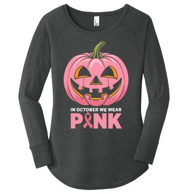 In October We Wear Breast Cancer Pumpkin Halloween Women's Perfect Tri Tunic Long Sleeve Shirt