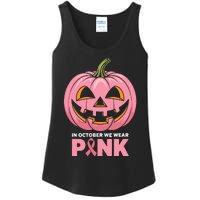 In October We Wear Breast Cancer Pumpkin Halloween Ladies Essential Tank