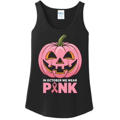 In October We Wear Breast Cancer Pumpkin Halloween Ladies Essential Tank