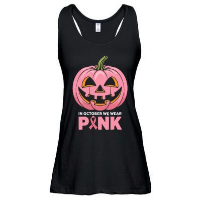 In October We Wear Breast Cancer Pumpkin Halloween Ladies Essential Flowy Tank