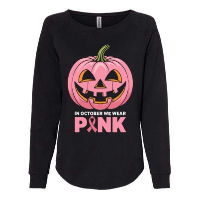 In October We Wear Breast Cancer Pumpkin Halloween Womens California Wash Sweatshirt