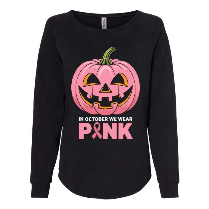 In October We Wear Breast Cancer Pumpkin Halloween Womens California Wash Sweatshirt