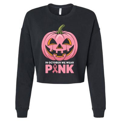 In October We Wear Breast Cancer Pumpkin Halloween Cropped Pullover Crew