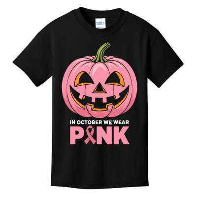 In October We Wear Breast Cancer Pumpkin Halloween Kids T-Shirt