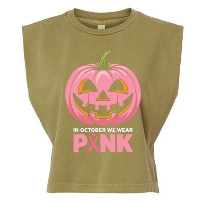 In October We Wear Breast Cancer Pumpkin Halloween Garment-Dyed Women's Muscle Tee