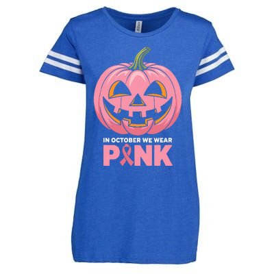 In October We Wear Breast Cancer Pumpkin Halloween Enza Ladies Jersey Football T-Shirt