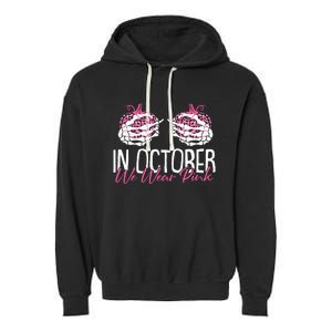 In October We Wear Pink Breast Cancer Awareness Pumpkin Garment-Dyed Fleece Hoodie