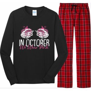 In October We Wear Pink Breast Cancer Awareness Pumpkin Long Sleeve Pajama Set