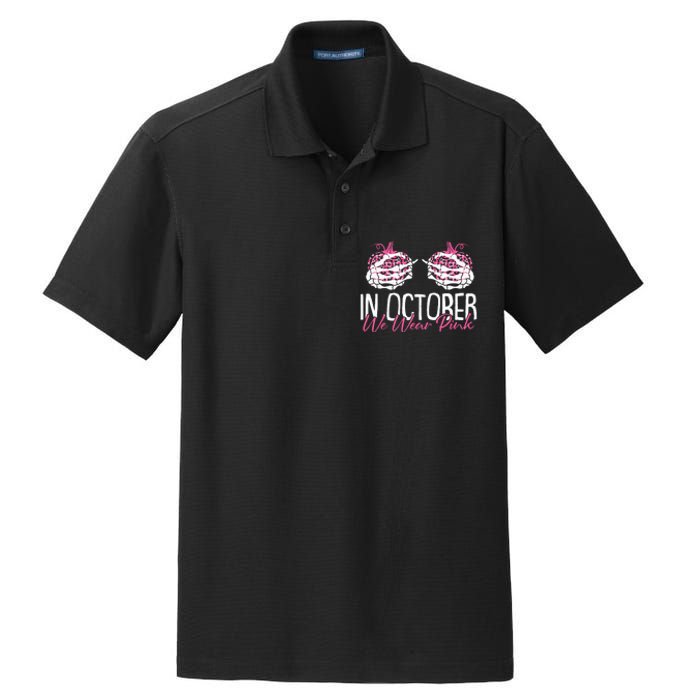 In October We Wear Pink Breast Cancer Awareness Pumpkin Dry Zone Grid Polo