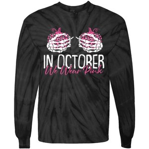 In October We Wear Pink Breast Cancer Awareness Pumpkin Tie-Dye Long Sleeve Shirt