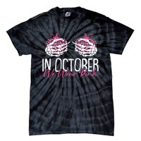 In October We Wear Pink Breast Cancer Awareness Pumpkin Tie-Dye T-Shirt