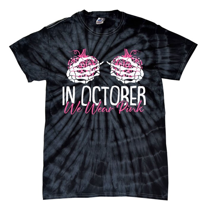 In October We Wear Pink Breast Cancer Awareness Pumpkin Tie-Dye T-Shirt