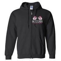 In October We Wear Pink Breast Cancer Awareness Pumpkin Full Zip Hoodie