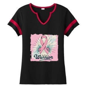 In October We Wear Stay Strong Warrior Breast Cancer Ladies Halftime Notch Neck Tee