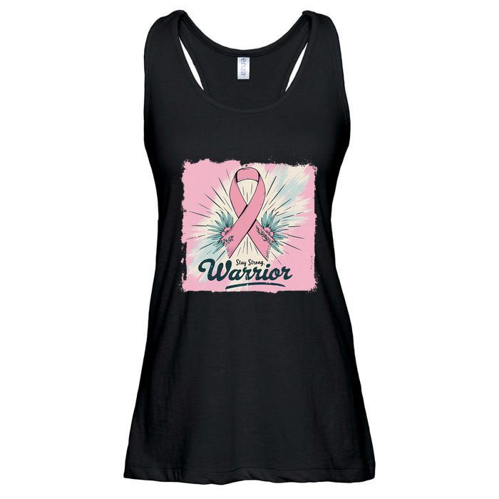 In October We Wear Stay Strong Warrior Breast Cancer Ladies Essential Flowy Tank