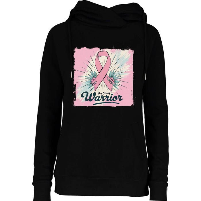 In October We Wear Stay Strong Warrior Breast Cancer Womens Funnel Neck Pullover Hood