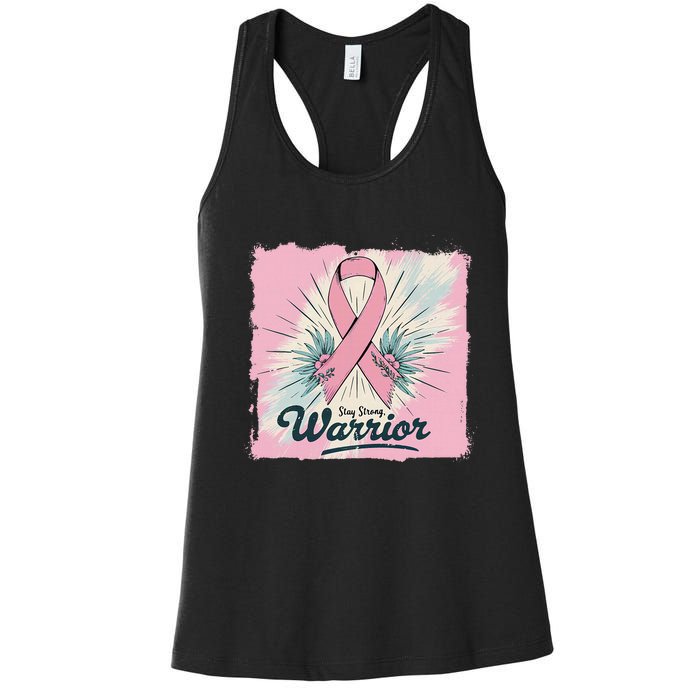 In October We Wear Stay Strong Warrior Breast Cancer Women's Racerback Tank