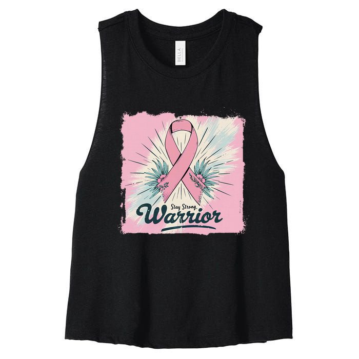 In October We Wear Stay Strong Warrior Breast Cancer Women's Racerback Cropped Tank