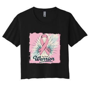 In October We Wear Stay Strong Warrior Breast Cancer Women's Crop Top Tee