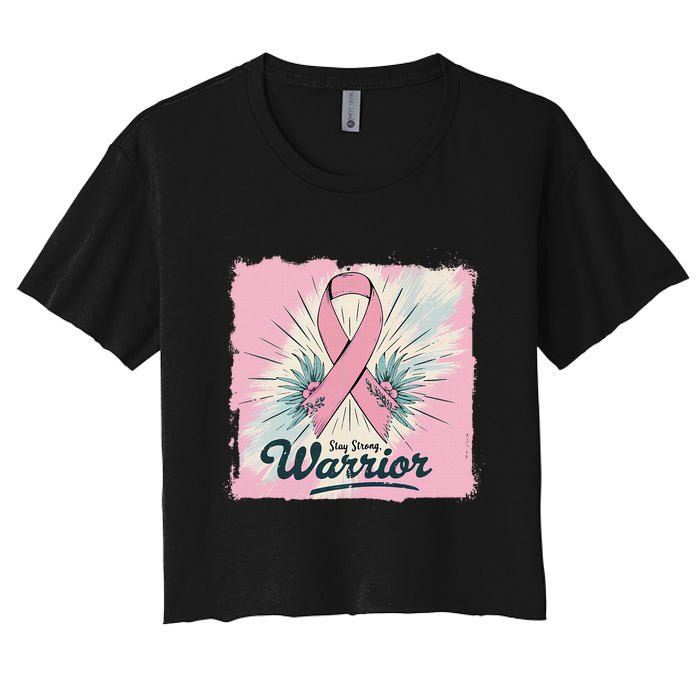 In October We Wear Stay Strong Warrior Breast Cancer Women's Crop Top Tee