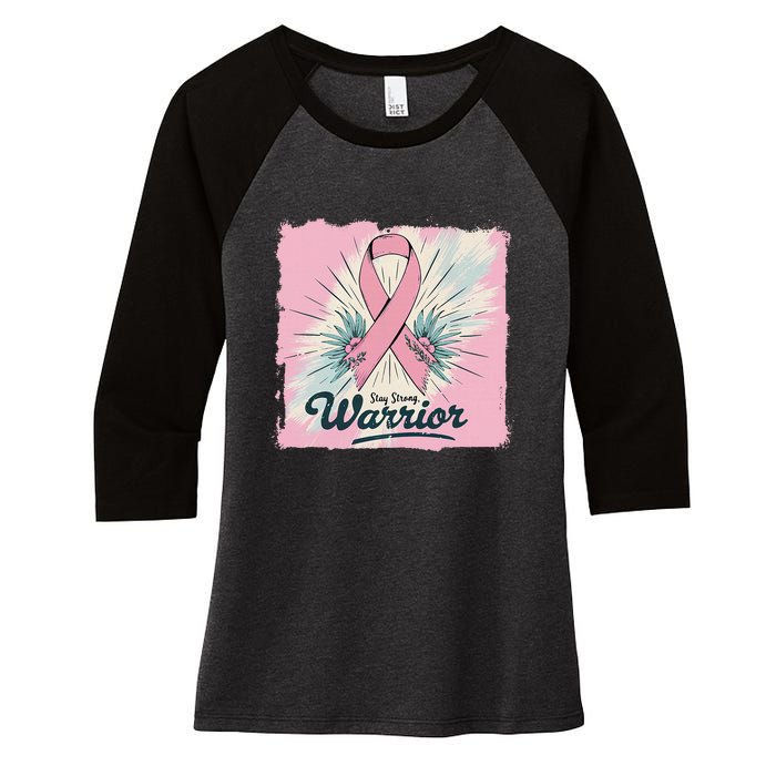 In October We Wear Stay Strong Warrior Breast Cancer Women's Tri-Blend 3/4-Sleeve Raglan Shirt