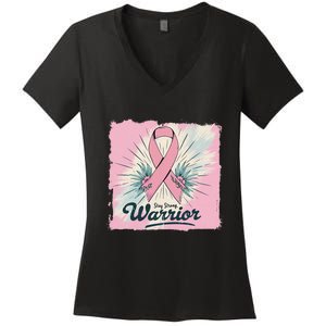 In October We Wear Stay Strong Warrior Breast Cancer Women's V-Neck T-Shirt