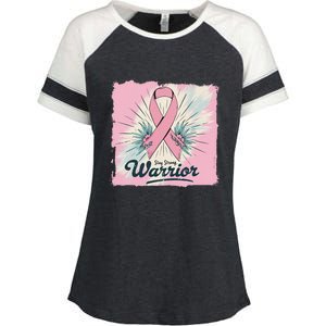 In October We Wear Stay Strong Warrior Breast Cancer Enza Ladies Jersey Colorblock Tee