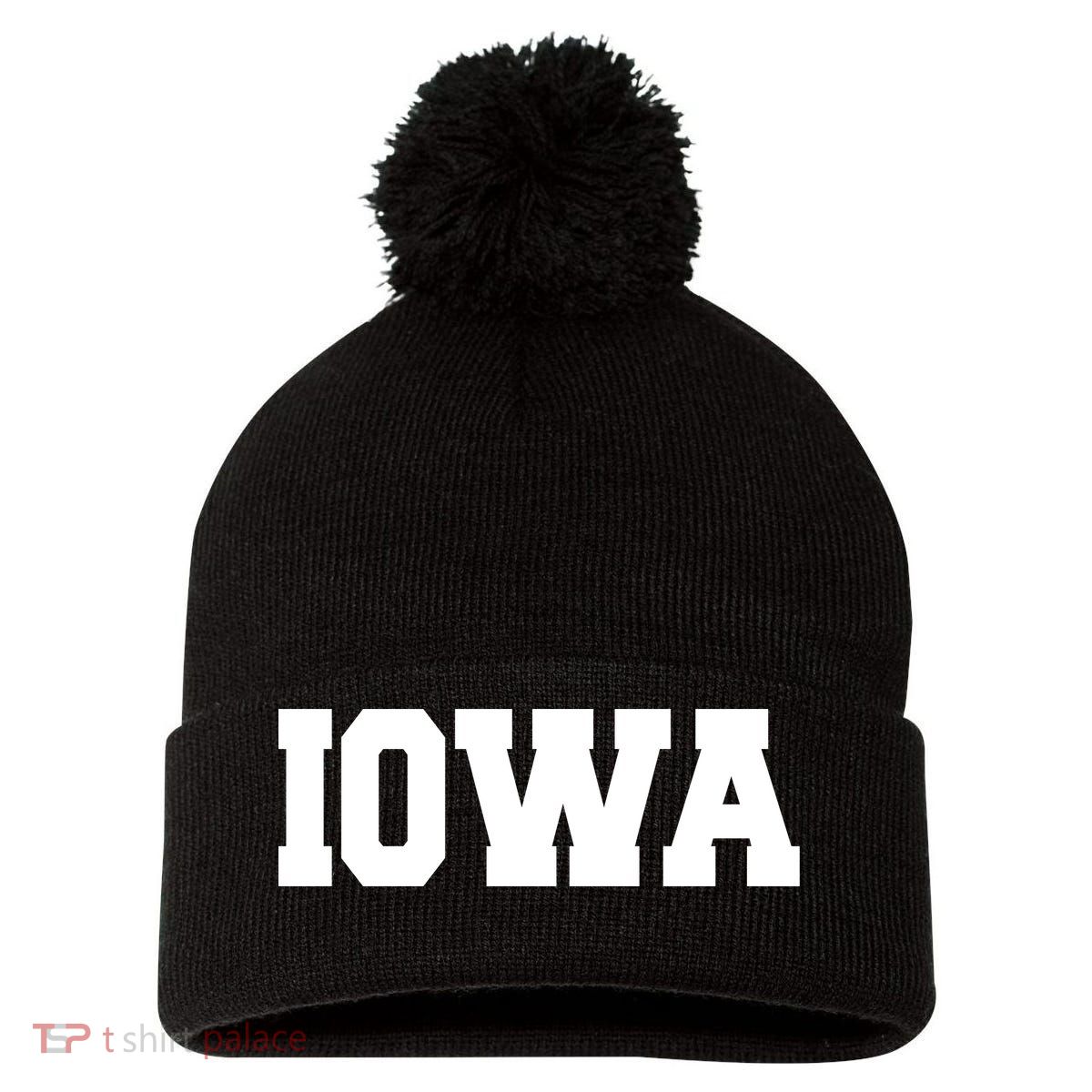 IOWA Team College University Logo Pom Pom 12in Knit Beanie