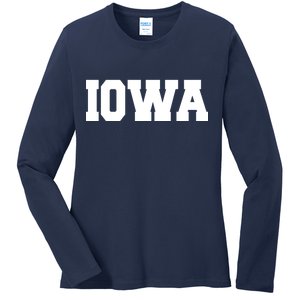 IOWA Team College University Logo Ladies Long Sleeve Shirt