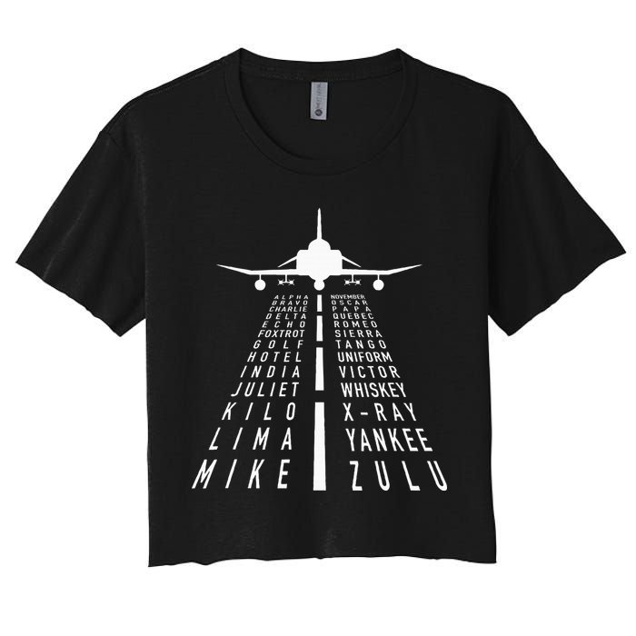 International Phonetic Alphabet With F4 Phantom Ii Women's Crop Top Tee