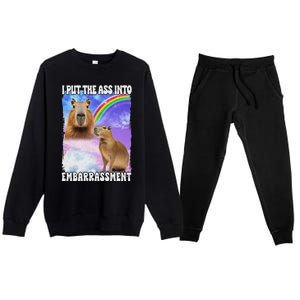 I Put Ass Into Embarrassment Embarrassing Meme Culture Premium Crewneck Sweatsuit Set