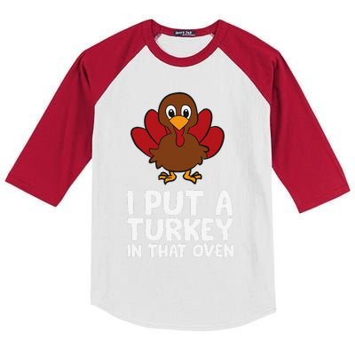 I Put A Turkey In That Oven Thanksgiving Kids Colorblock Raglan Jersey