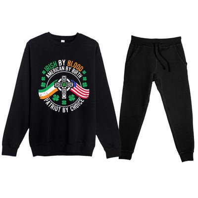 Irish Pride American Flag Celtic Cross St Patricks Day Premium Crewneck Sweatsuit Set