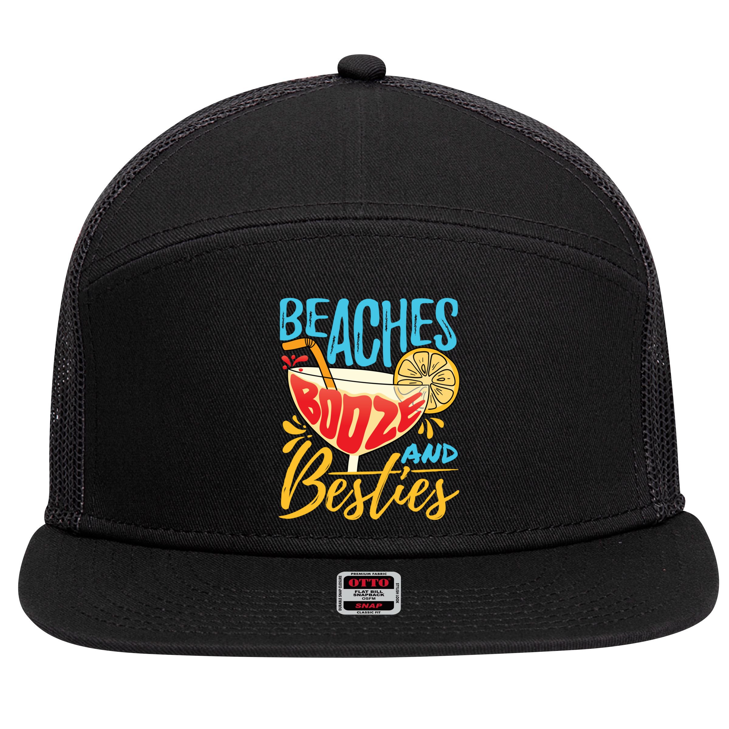 Island Party Beach Bachelorette Gift Beaches Booze And Besties Meaningful Gift 7 Panel Mesh Trucker Snapback Hat