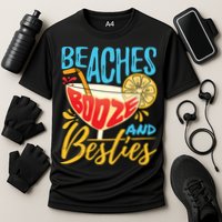 Island Party Beach Bachelorette Gift Beaches Booze And Besties Meaningful Gift Cooling Performance Crew T-Shirt