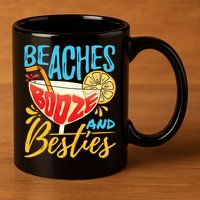 Island Party Beach Bachelorette Gift Beaches Booze And Besties Meaningful Gift 11oz C Handle Ceramic Mug