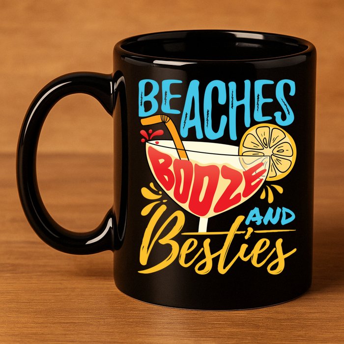 Island Party Beach Bachelorette Gift Beaches Booze And Besties Meaningful Gift 11oz C Handle Ceramic Mug