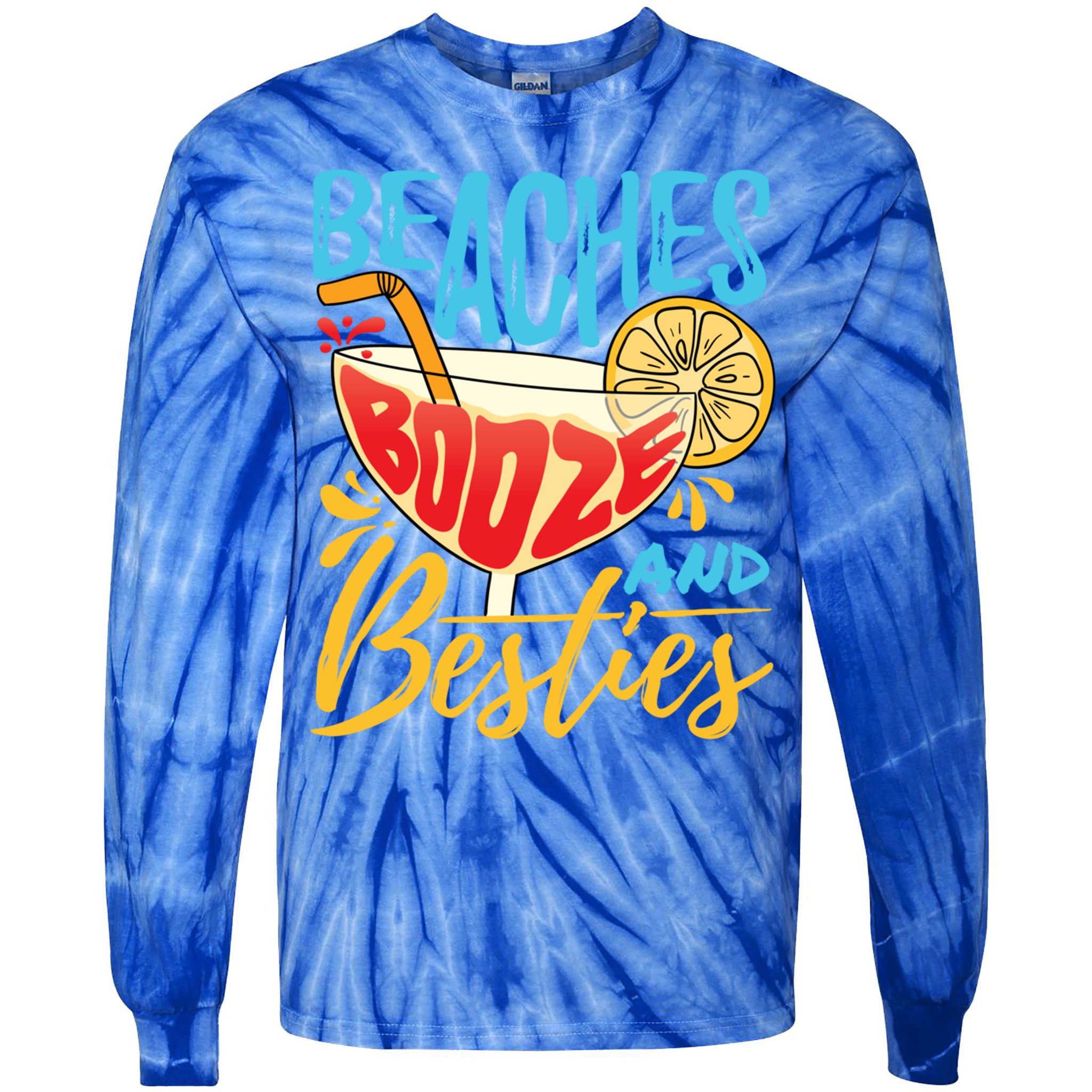 Island Party Beach Bachelorette Gift Beaches Booze And Besties Meaningful Gift Tie-Dye Long Sleeve Shirt